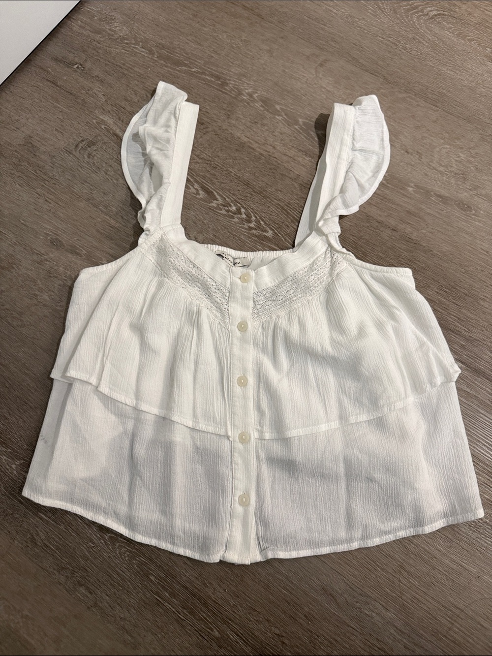 American Eagle Outfitters White Ruffled Button-Front Camisole